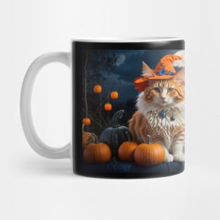 Lovely white and orange witch cat on Halloween night Mug